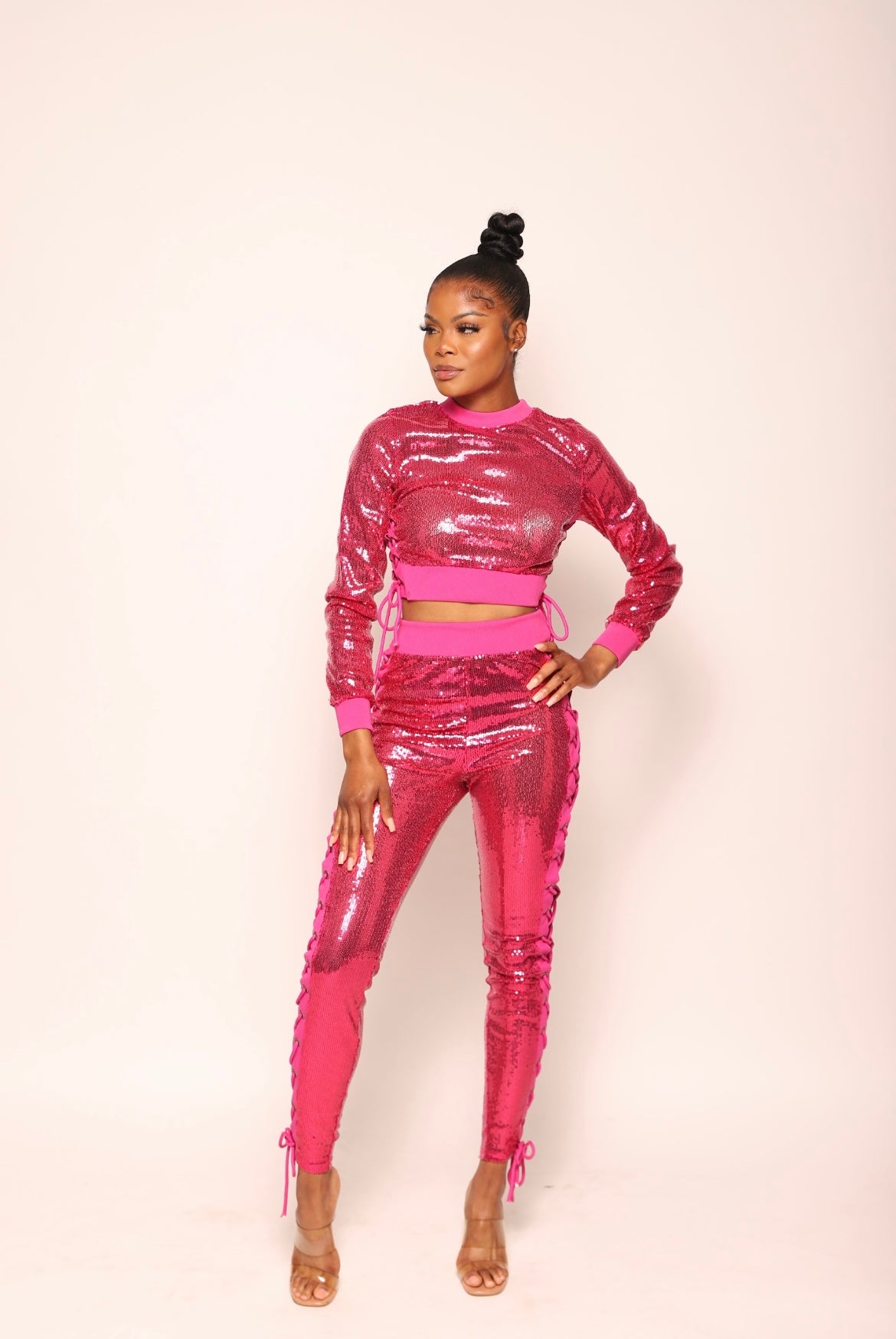π Side Eyelet Sequin Set Pink π