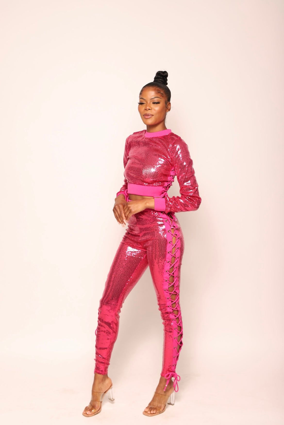 π Side Eyelet Sequin Set Pink π