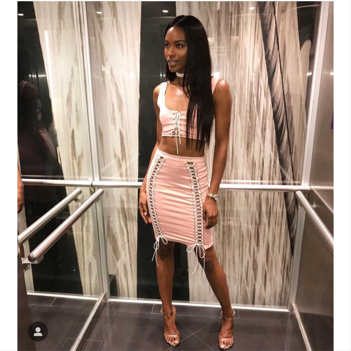 π 2 Piece Lace Up Crop Top Skirt Set π