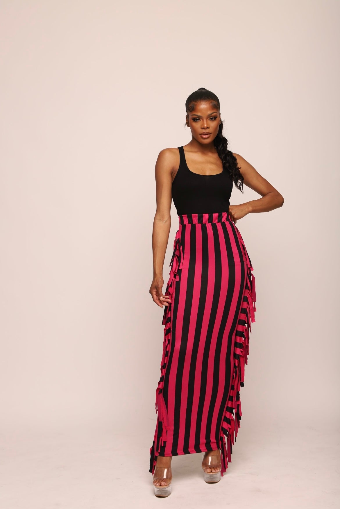 🎬To The Max Fringed Maxi Skirt Pink 🎬